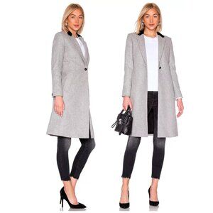 RAG & BONE Daine Contrast Collar 42"Long Virgin Wool Blend Coat Grey sz 6-8 $895